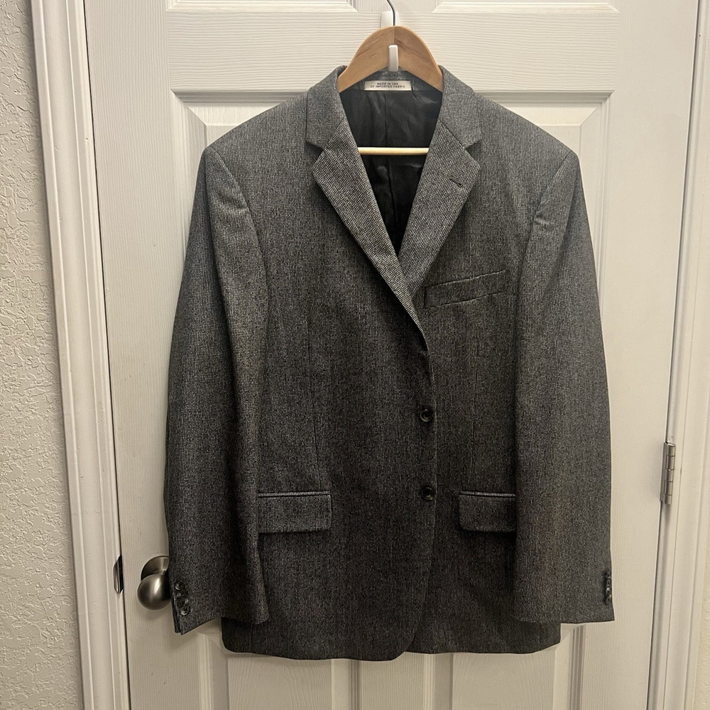 JOSEPH ABBOUD mens gray Houndstooth 100% WOOL sport coat suit jacket blazer 44 R